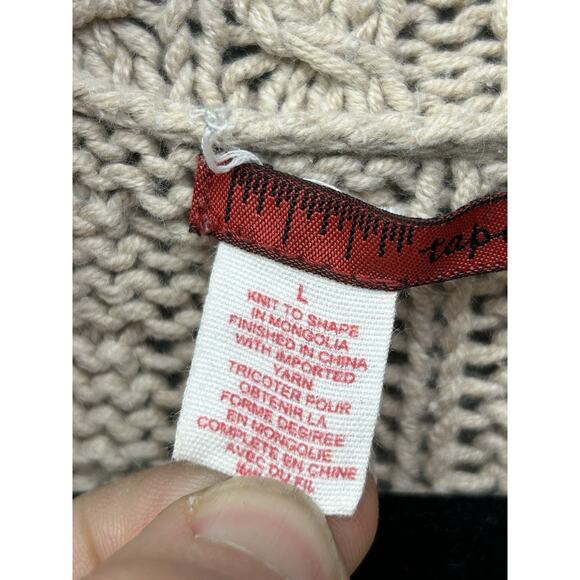 Tapemeasure Sweater Womens‎ Large Tan Shawl Collar Textured Knit Beige Neutral - Picture 5 of 9